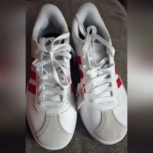 Men's VL Court Adidas White and Red Athletic Shoes